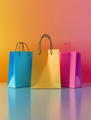 Colorful gradient shopping bags arrangement, Modern retail marketing concept