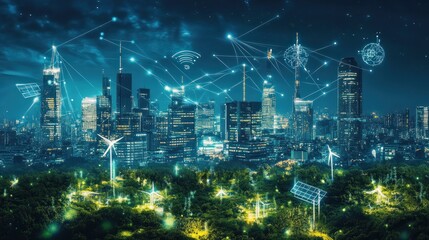 Naklejka premium Smart City: Sustainable Urban Future with Advanced Technology