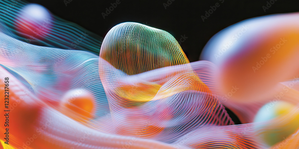 Poster abstract composition of interwoven multicolored lines