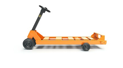 A simple image of a hand pallet truck positioned on a white background, ready for use in a warehouse setting, emphasizing ease of material handling