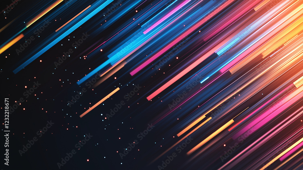 Poster dynamic light trails: abstract artwork featuring vibrant, diagonal streaks of light in a spectrum of