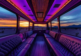 Fototapeta premium Luxury Party Bus at Sunset: Mojave Desert Views