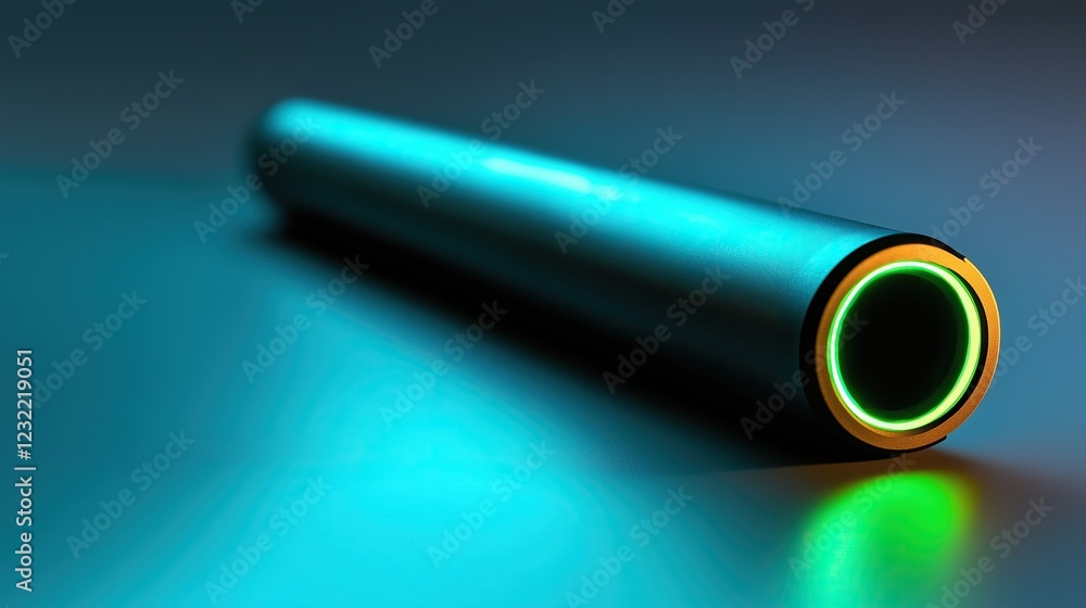 Poster sleek cylindrical device with illuminated end cap futuristic design potentially technological scient