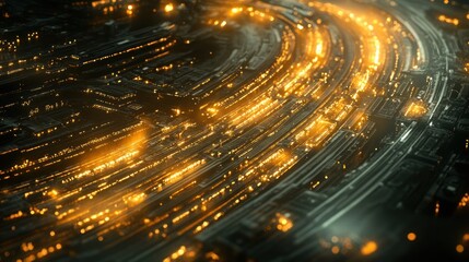 Fototapeta premium Abstract Futuristic Cityscape: Glowing Circuits and Structures