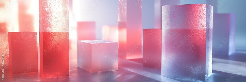 Aufkleber Abstract composition of translucent blocks in varying heights and shades of pink and white illuminated by soft light source