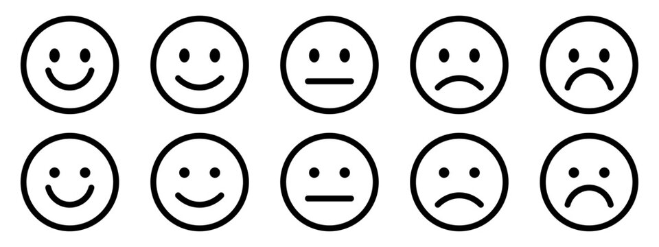 Naklejki Emoticons set. Emoji faces collection. Emojis flat style.