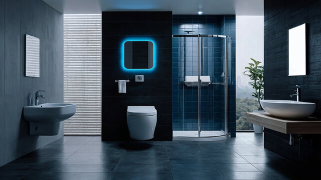 Modern bathroom with a shower area and bathtub