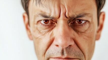 Intense Expression of a Mature Man with Furrowed Brow