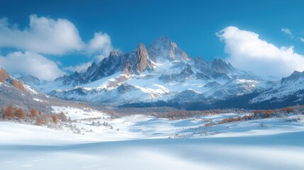 Obraz premium Majestic Mountains Rise Over a Serene Winter Landscape With Snow. Generative AI