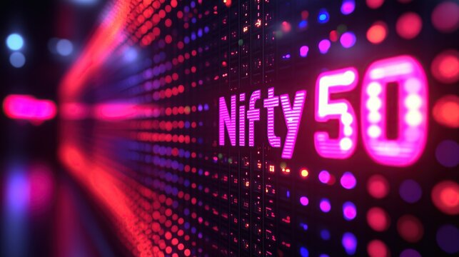 Nifty 50 index displayed on vibrant LED screen financial data in dynamic and modern setting