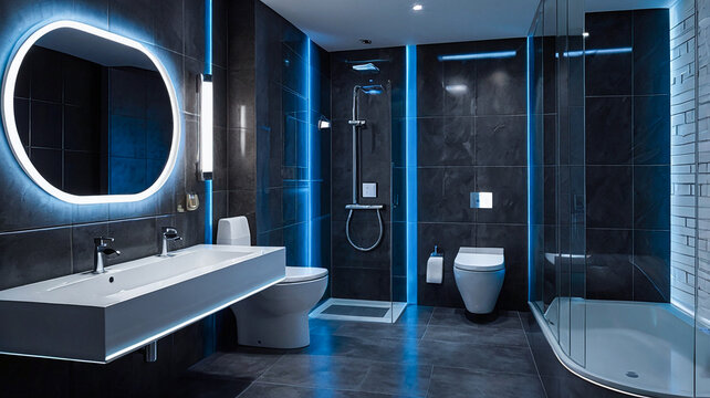 Modern bathroom with a shower area and bathtub