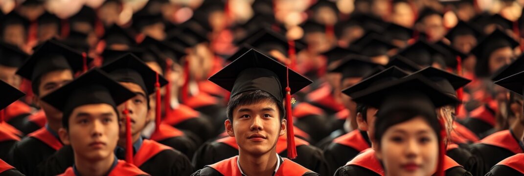 A sea of graduates in academic regalia, a momentous occasion of achievement and transition.
