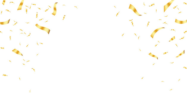 Gold confetti falls. confetti, streamer, tinsel on a transparent background for design and congratulations, vector illustration
