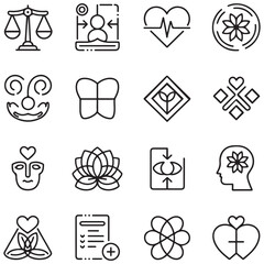 Wellness Line Editable Icons set. Vector illustration in thin line modern style of remotely mental health related icons: work-life balance, self-love, meditation, and more. Isolated on white