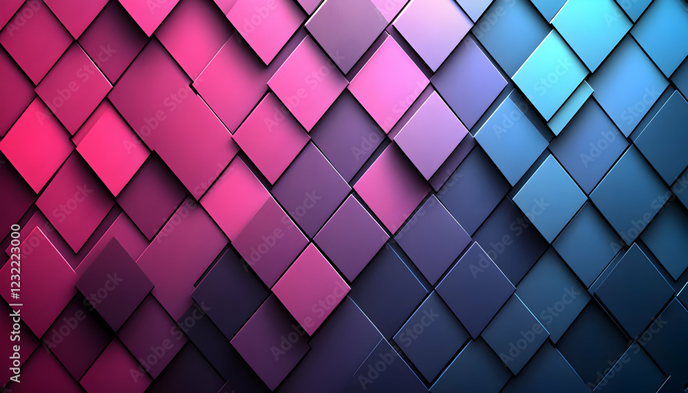 Poster abstract background of vibrant pink and blue 3d squares, creating a dynamic and modern design, perfe
