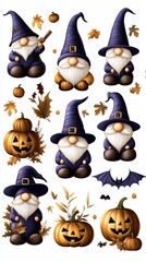 Halloween Gnome Pattern on White Background