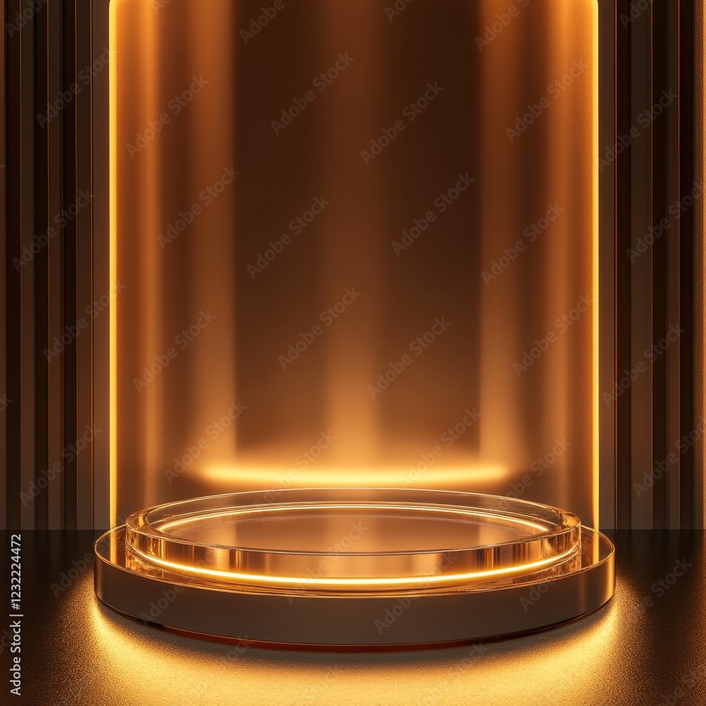Poster glowing display pod with soft lighting and elegant surroundings