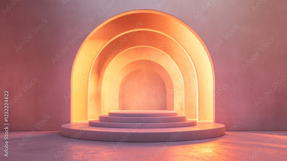 Poster modern arch structure with soft lighting in minimalist design