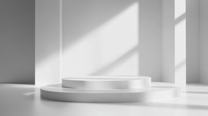 Fototapeta premium Modern Minimalist Studio Space with Circular Stages and Shadows
