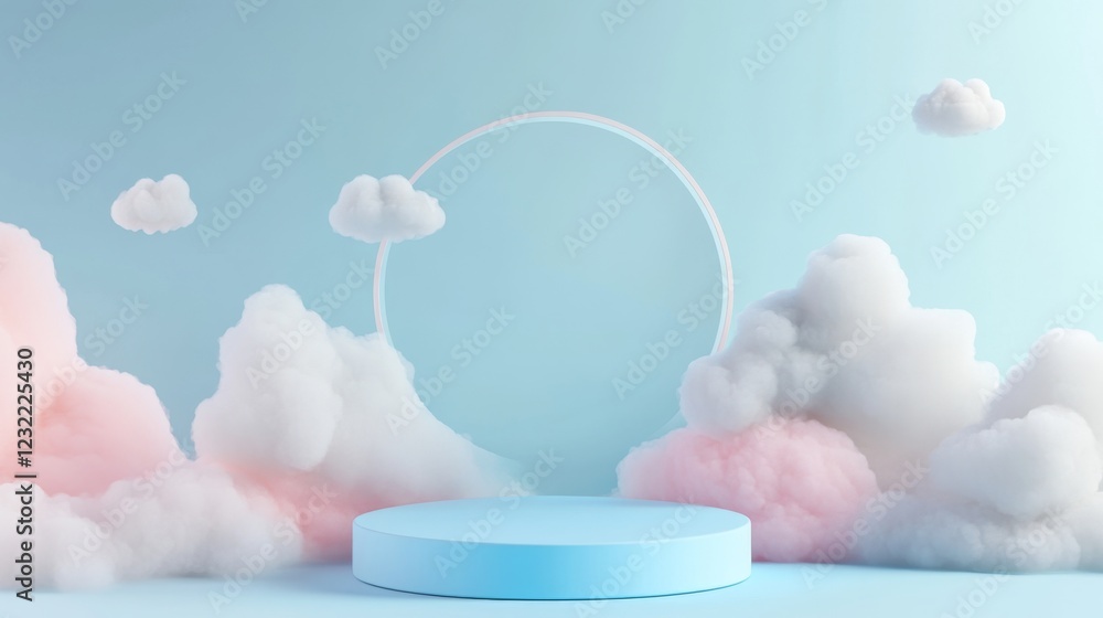 Poster soft clouds and minimalist platform for creative background design