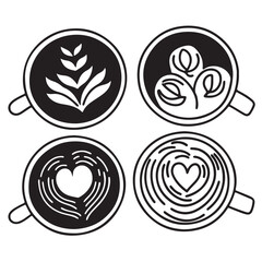 Hot coffee menu. Front view. Latte, cappuccino, americano, espresso, mocha, cocoa. Vector illustration.