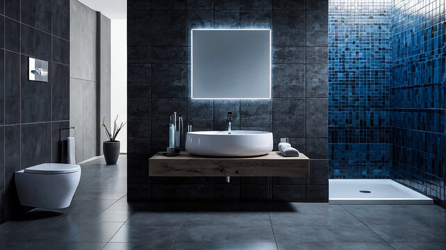 Modern bathroom with a shower area and bathtub