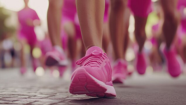 Pink Marathon Runners: A sea of pink shoes pounding the pavement, a vibrant display of unity and athleticism.