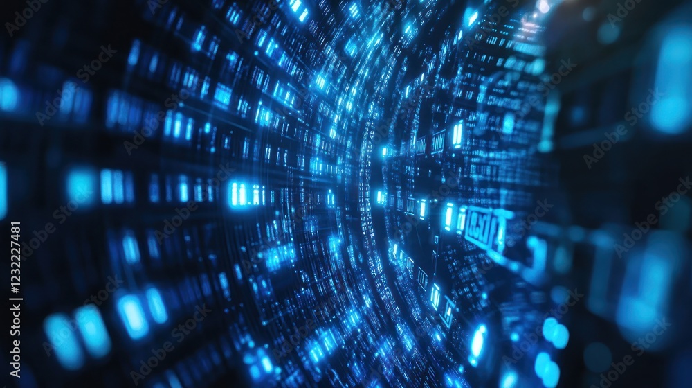 Wall mural digital data tunnel, glowing binary code, futuristic background, tech concept