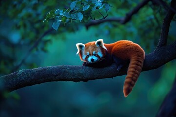 Red Panda on a Branch at Dusk