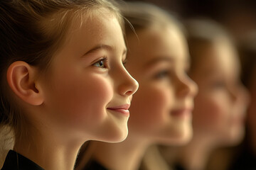 Fototapeta premium Children Singing in Church Choir with Focused Expressions, Generative AI
