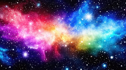 Fototapeta premium A vast, colorful nebula stretching across the sky, with swirling clouds of gas and distant stars, creating a mystical, otherworldly atmosphere.