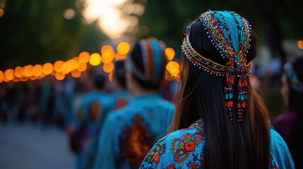 Woman in Traditional Headwear at a Festive Evening