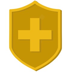 Obraz premium golden cross icon, medical cross icon, Cross, plus, shield, cross sign, plus icon, shield plus, cross icon, plus sign, shield, hospital element, healty, medical, icon, element, health, sign, png, gold