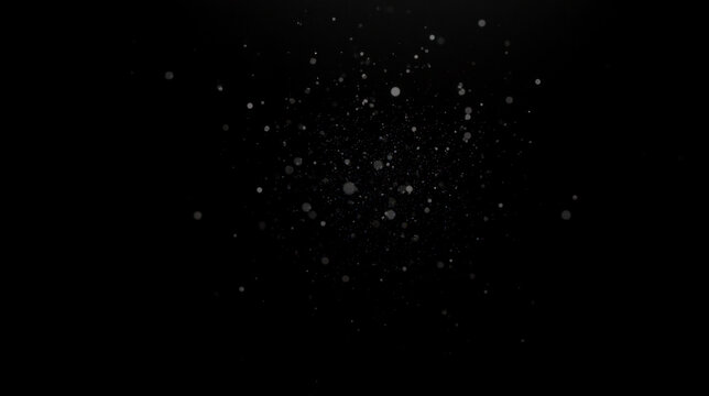 floating dust particles in air, dark background overlay, small white specks, soft blurry bokeh, abstract motion texture, glowing atmospheric effect, scattered tiny dots