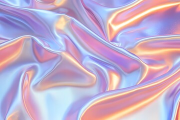 Obraz premium pastel holographic shiny satin silk fabric background. smooth elegant wavy, luxurious Anniversary, Christmas, wedding, valentine, event, celebration concept.