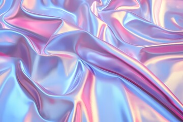 Obraz premium pastel holographic rainbow shiny satin silk fabric background. smooth elegant wavy, luxurious Anniversary, Christmas, wedding, valentine, event, celebration concept.
