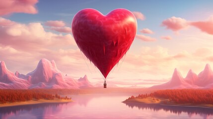 Obraz premium A dreamy hot air balloon ride with a giant heart balloon.