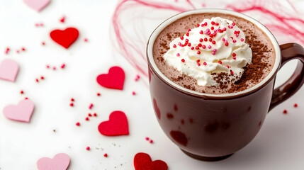 Romantic Hot Chocolate with Whipped Cream and Sprinkles