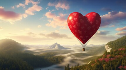 Fototapeta premium A dreamy hot air balloon ride with a giant heart balloon.