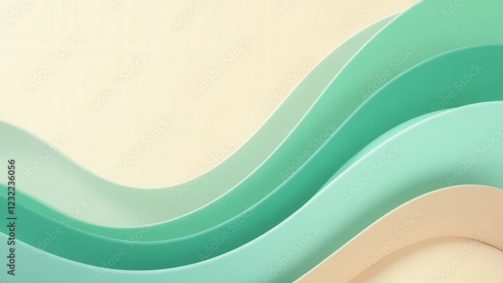 Poster abstract minimal background with smooth green and beige waves flowing