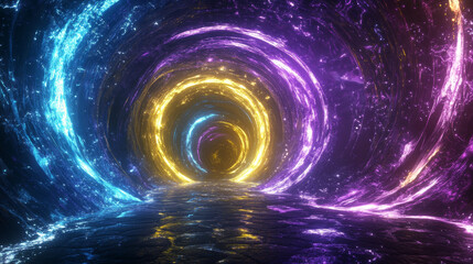 Magic fantasy world portal circle door 3d frame ui set. Wizard teleport or entrance arch to parallel room. Futuristic cartoon doorway with purple, blue and yellow bright light vortex collection
