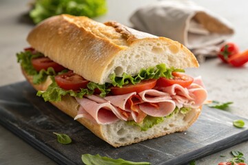 Delicious Ham and Tomato Sandwich on a Crusty Roll