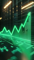 Fototapeta premium Abstract 3D financial chart rising with glowing green upward trend