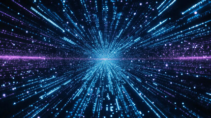 Fototapeta premium Led wall video screen with blue and purple dot lights on black background. Vector background with grid pattern of pixels for led display. Digital panel with mesh of diode lamps