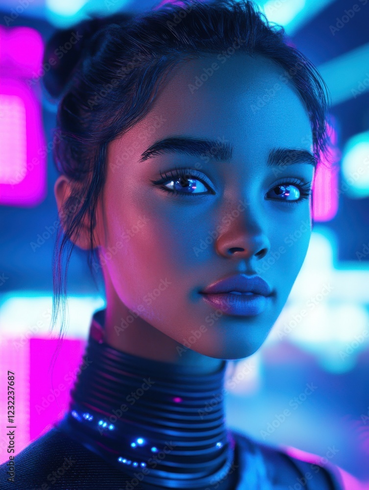 Poster futuristic ai customer service bot enhancing service quality with real-time data visualizations