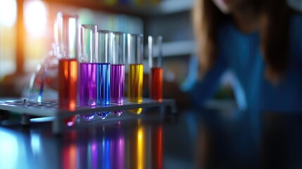Colorful Chemistry: A Close-Up of Test Tubes in a Laboratory Setting