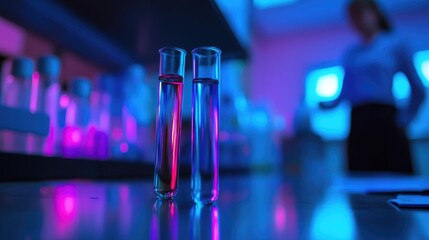 Neon-Lit Lab: Test Tubes Glow with Mystery