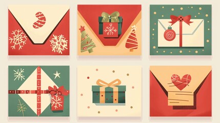 Elegant Christmas Envelopes for Festive Correspondence with Winter Holiday Illustrations and Designs