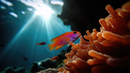 Vibrant Reef Fish in Sunlit Coral