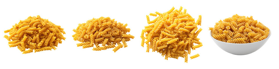 Fusilli pasta isolated on transparent background, PNG, Set of